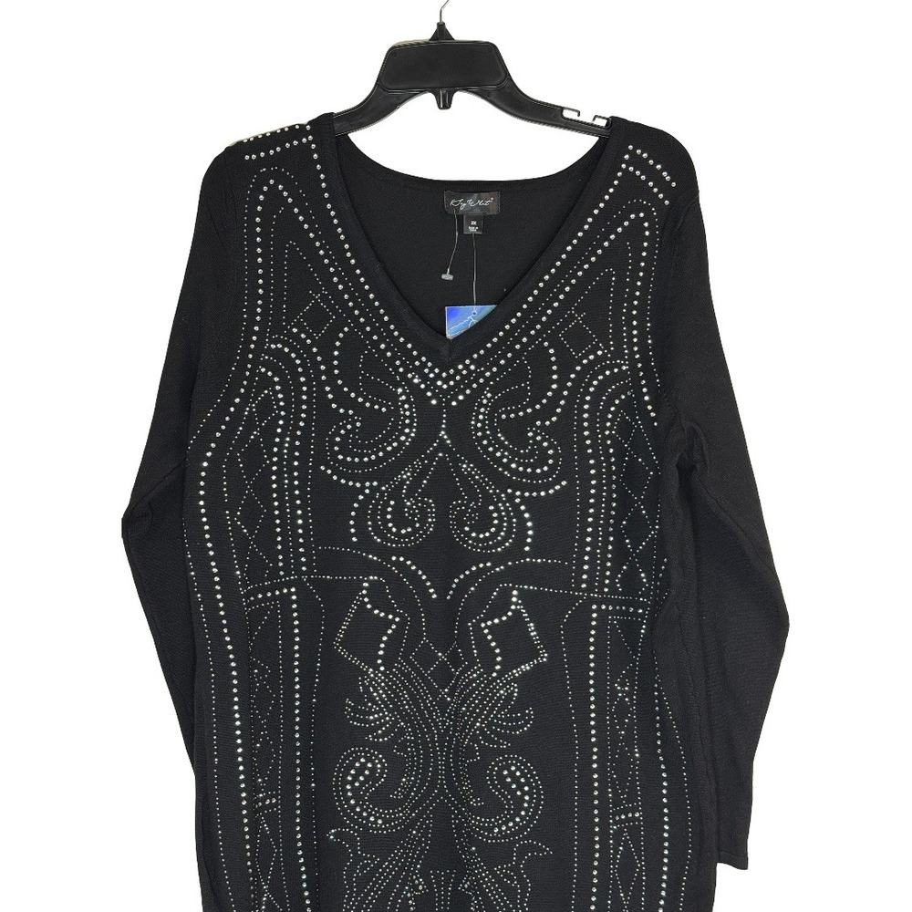 Say What Womens 2X Black Rhinestone Embellished V-Neck Sweater Dress Tunic NEW - Picture 8 of 11